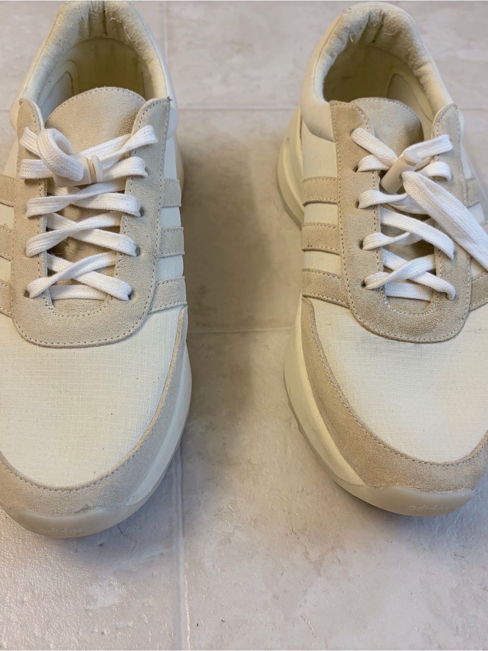 adidas Fear of God  Low-Top Canvas & Suede Sneakers in White and Beige